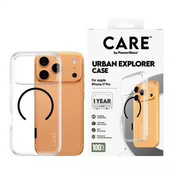PanzerGlass CARE™ by ® Urban Explorer Case läpinäkyvä mustalla MagSafe -kotelo iPhone 17 Pro