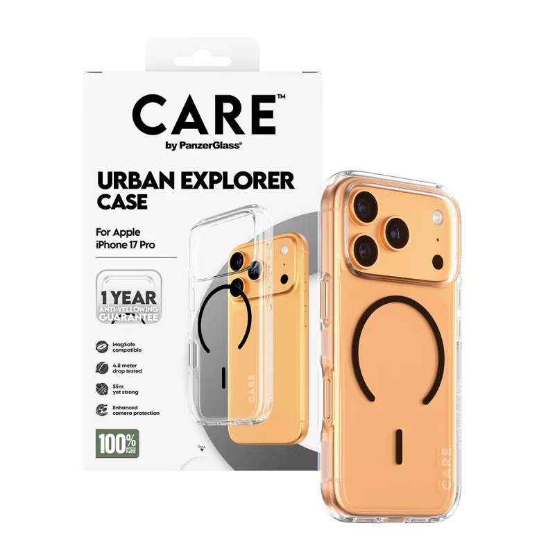 PanzerGlass CARE™ by ® Urban Explorer Case läpinäkyvä mustalla MagSafe -kotelo iPhone 17 Pro