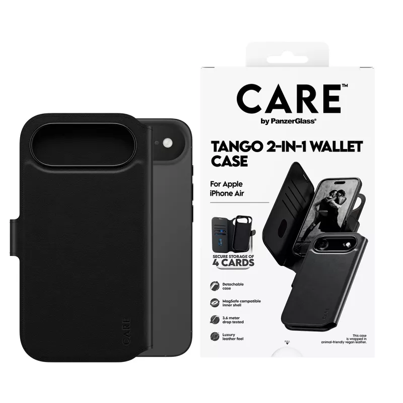 PanzerGlass CARE Tango 2-in-1 -lompakkokotelo MagSafe-yhteensopiva iPhone Air — musta