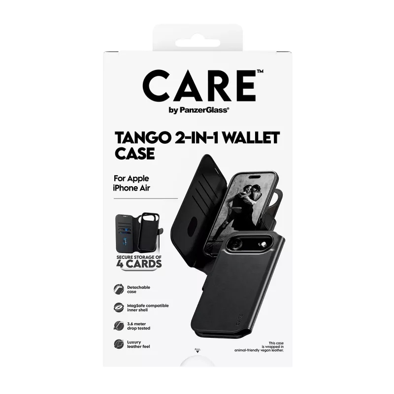 PanzerGlass CARE Tango 2-in-1 -lompakkokotelo MagSafe-yhteensopiva iPhone Air — musta