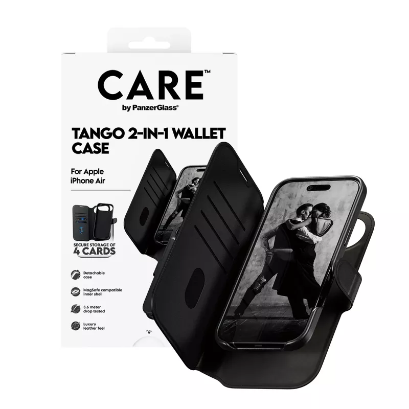 PanzerGlass CARE Tango 2-in-1 -lompakkokotelo MagSafe-yhteensopiva iPhone Air — musta