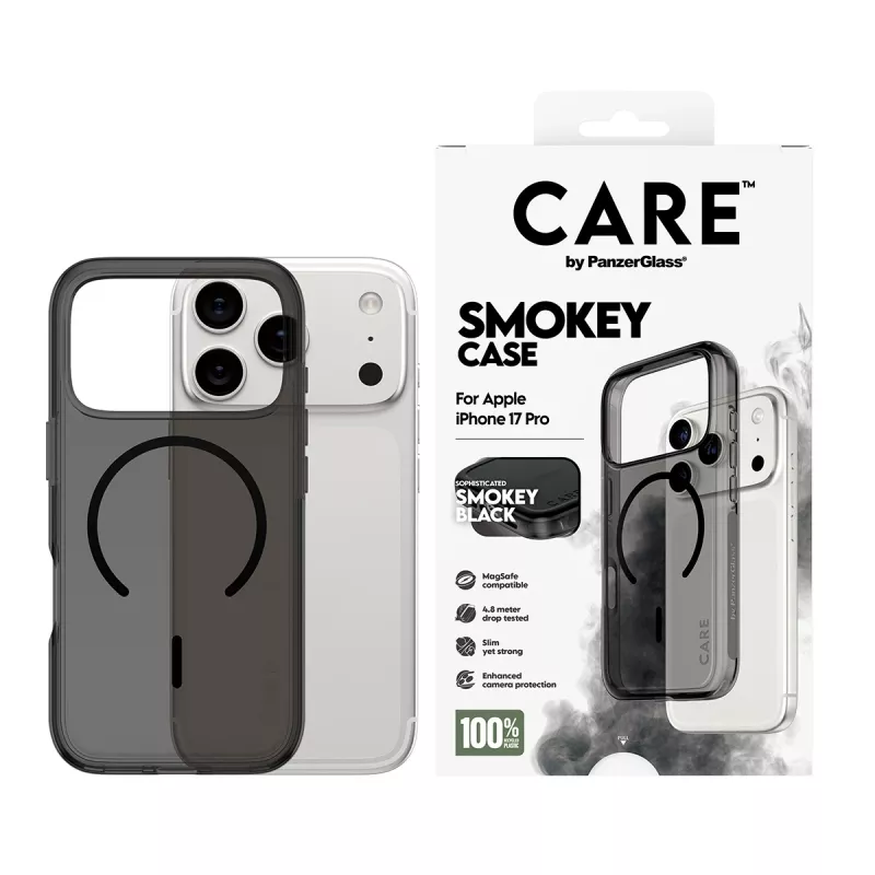 PanzerGlass CARE™ Urban Explorer Smokey mustalla MagSafe -suojakotelo iPhone 17 Pro (TPU, musta)