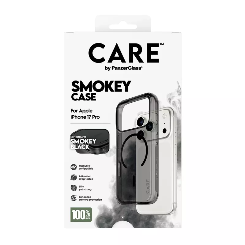 PanzerGlass CARE™ Urban Explorer Smokey mustalla MagSafe -suojakotelo iPhone 17 Pro (TPU, musta)