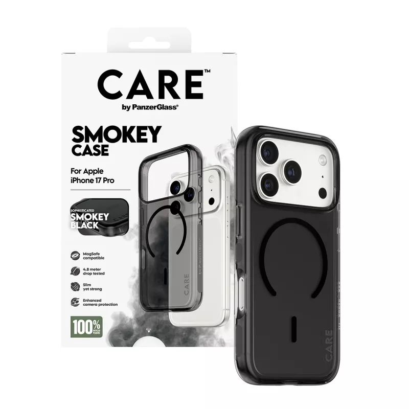 PanzerGlass CARE™ Urban Explorer Smokey mustalla MagSafe -suojakotelo iPhone 17 Pro (TPU, musta)