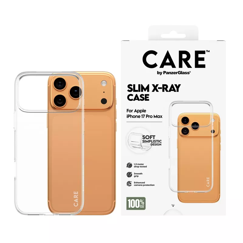 PanzerGlass CARE X-Ray -muotikotelo iPhone 17 Pro Maxille, läpinäkyvä pehmeä suojakotelo
