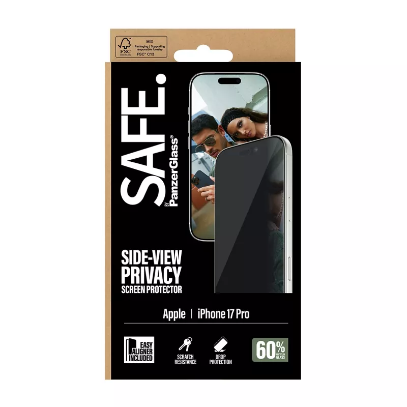 PanzerGlass SAFE. by ® 2-suuntainen tietosuoja -näytönsuojus iPhone 17 Pro | Ultra-Wide Fit EasyAlignerilla
