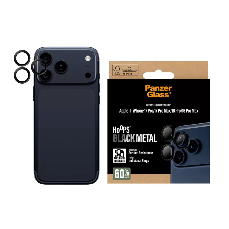 PanzerGlass ® Hoops® -kameran linssinsuoja musta iPhone 17 Pro | iPhone 17 Pro Max | iPhone 16 Pro | 16 Pro Max