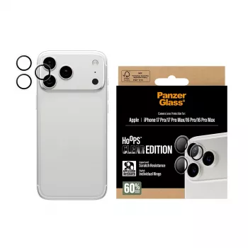 PanzerGlass Hoops -kameransuoja läpinäkyvä iPhone 17 Pro / 17 Pro Max / 16 Pro / 16 Pro Max, karkaistu lasi, silikoni, 1 kpl