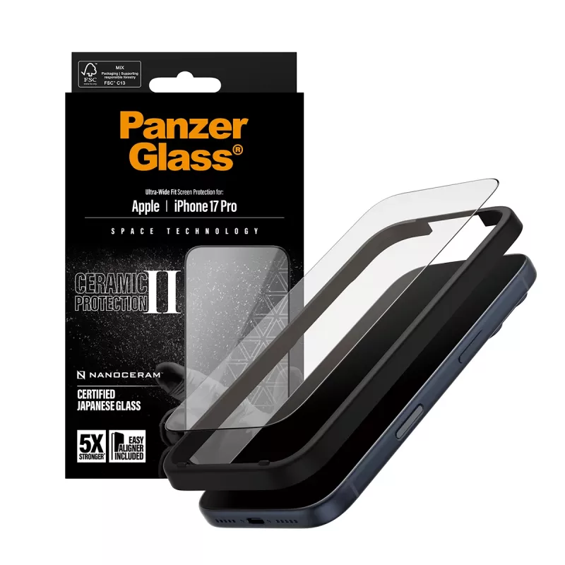 PanzerGlass® Ceramic II -näytönsuojus iPhone 17 Pro | Ultra-Wide Fit EasyAlignerilla