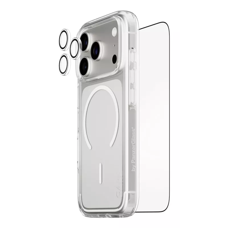 PanzerGlass CARE 3-in-1 Flagship Explorer -näytönsuojauspaketti iPhone 17 Pro – karkaistu lasi, PET, silikoni, läpinäkyvä