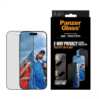 PanzerGlass -tietosuojakalvo iPhone 17 / iPhone 16 Pro — Ultra-Wide Fit, karkaistu lasi + PET, FASTFIT