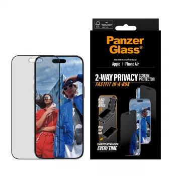 PanzerGlass Privacy -näytönsuojus iPhone Air — karkaistu lasi, ultra-wide fit, tietosuodatin, FASTFIT