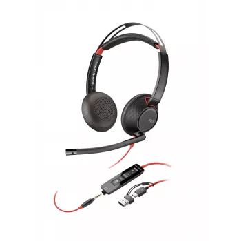HP Poly Blackwire 5220 stereo USB-C kuuloke + 3,5 mm liitin + USB-C/A-sovitin