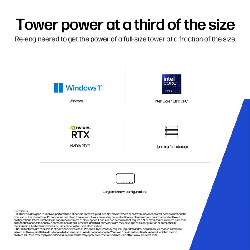 HP Z2 SFF G1i Intel Core Ultra 7 265K 32 GB DDR5-SDRAM NVIDIA RTX A400 Windows 11 Pro -työasema tekoälytyöasema, tekoäly-PC