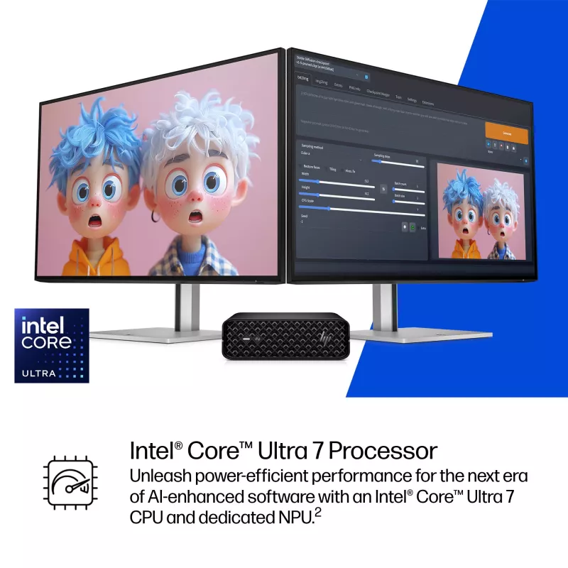 HP Z2 G1i Intel Core Ultra 7 265 32 GB DDR5-SDRAM NVIDIA RTX A400 Windows 11 Pro Mini-PC -työasema tekoälytyöasema, tekoäly-PC