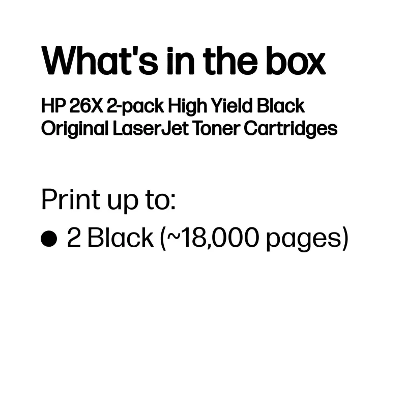 HP 26X 2 kpl:n pakkaus pitkäkestoinen musta alkuperäinen LaserJet-värikasetti