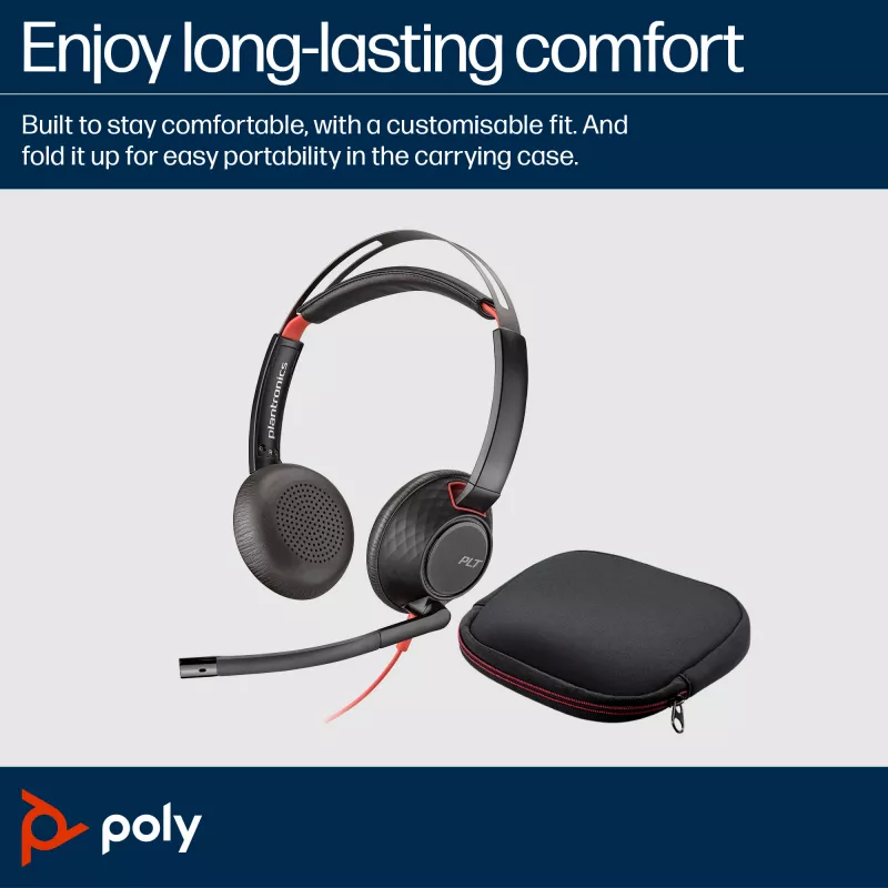 HP Poly Blackwire 5220 stereo USB-C -headset +3,5 mm liitin +USB-C/A-sovitin (monipakkaus)