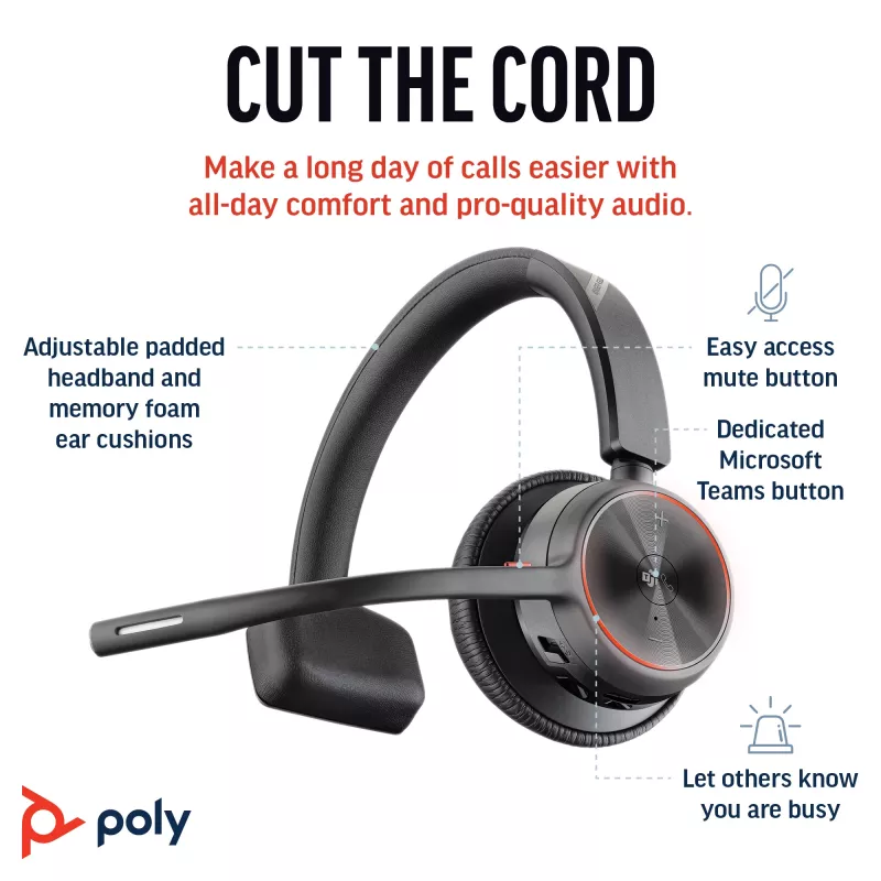 HP Poly Voyager 4310 UC mono-headset + BT700 USB-A-sovitin + latausasema