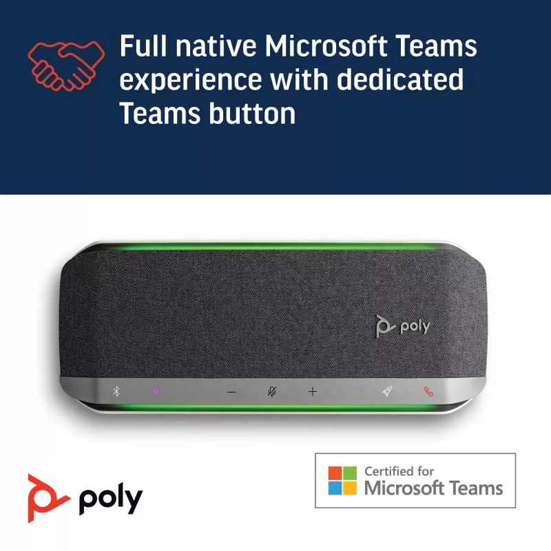 HP Poly Sync 40 Microsoft Teams -sertifioitu kaiutinpuhelin, hopea, Windows 10, Windows 11, MacOS, 30 h, RoHS, Federal Communications Commission (FCC), CE, 38 mm
