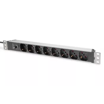 DIGITUS 1U alumiini-PDU, 8x italialainen lähtö, esisulake-10A-pistoke, 250VAC