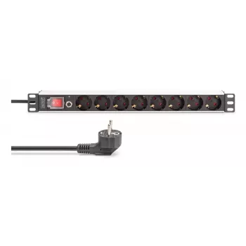 DIGITUS PDU - 1U alumiini räkkiasennus 7x turvalähtö + 1x lähtö 16A 4000W 250VAC 50/60Hz ylikuormitussuoja