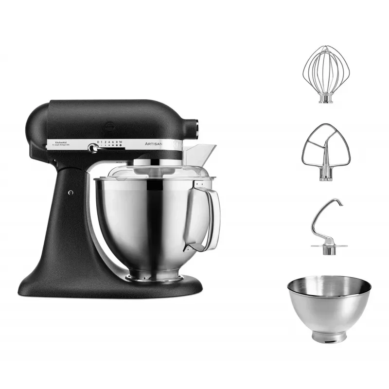 Yleiskone KITCHENAID ARTISAN 5KSM185PS — 4,8 L ruostumaton teräskulho, 300 W, 10 nopeutta, musta