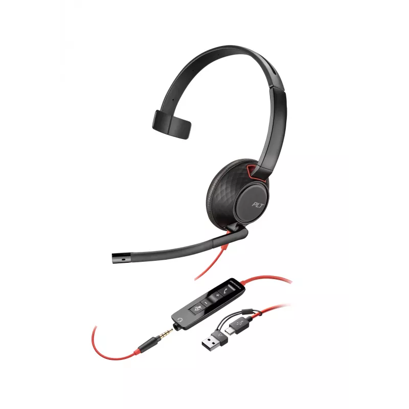 HP Poly Blackwire 5210 monauraalinen USB-C-kuuloke +3.5mm pistoke +USB-C/A sovitin (Bulk)