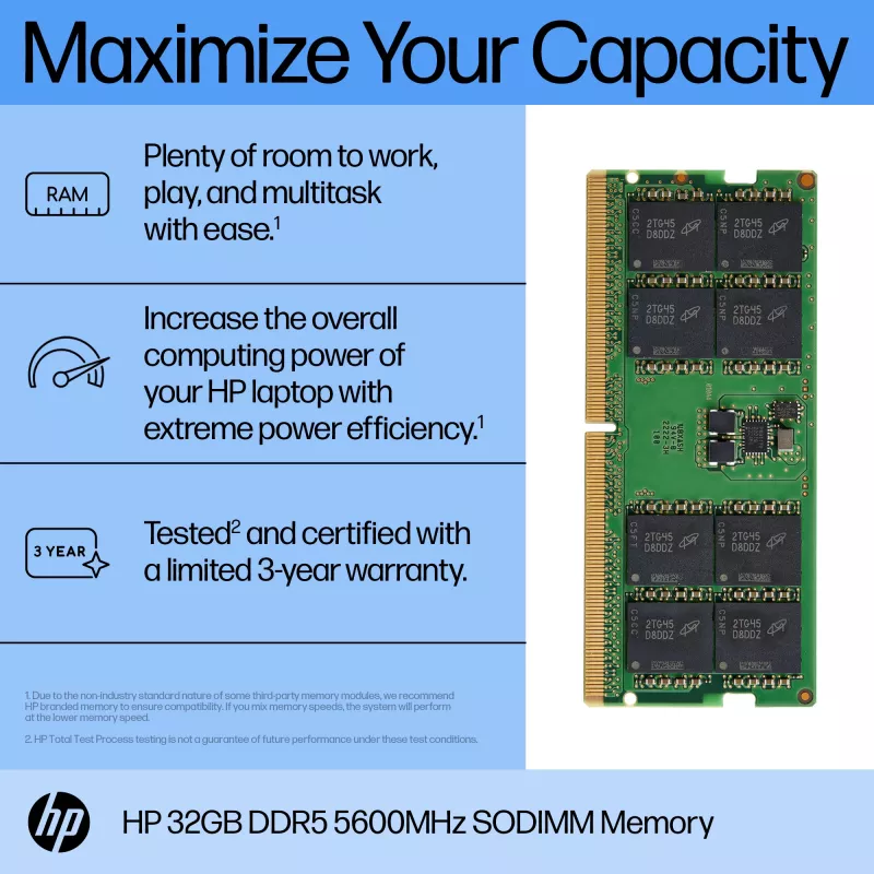 HP 32GB DDR5 5600 SODIMM muisti, 32 GB, DDR5, 5600 MHz, 262-Pin SO-DIMM