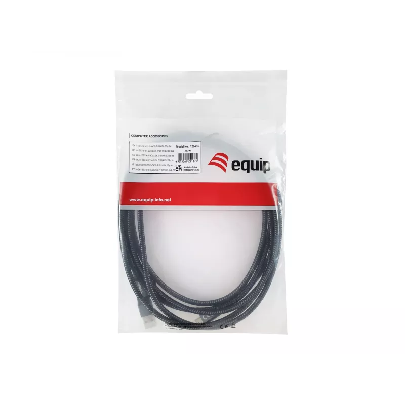 Equip 128433 USB-kaapeli USB 3.2 Gen 2x2 3 m USB A/USB C USB C musta