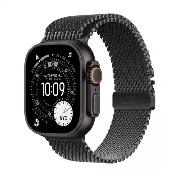 Apple Watch Ultra 3 GPS + Cellular 49mm musta titaanikuori mustalla titaani Milanese Loop -rannekkeella, iso