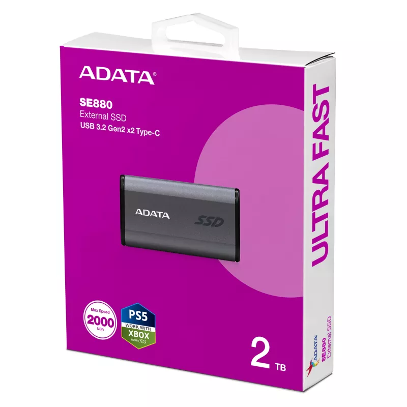 ADATA SE880 2 TB USB Type-C 3.2 Gen 2 (3.1 Gen 2) harmaa