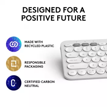 Kompakti mininäppäimistö Logitech Pebble Keys 2 K380s — RF langaton + Bluetooth, QWERTY US International, valkoinen