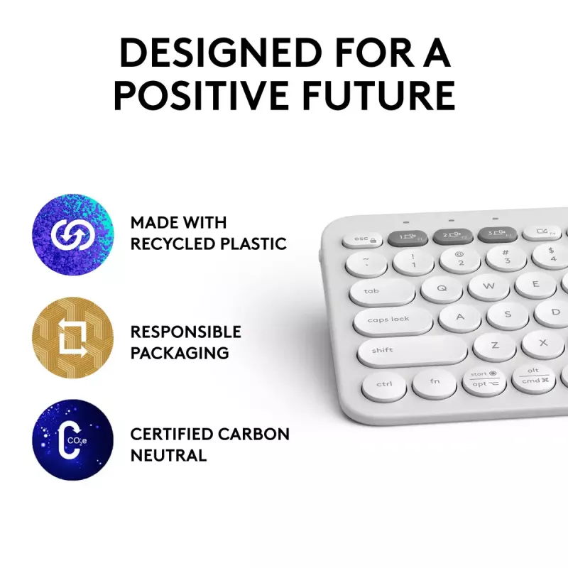 Kompakti mininäppäimistö Logitech Pebble Keys 2 K380s — RF langaton + Bluetooth, QWERTY US International, valkoinen