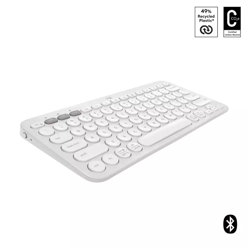 Kompakti mininäppäimistö Logitech Pebble Keys 2 K380s — RF langaton + Bluetooth, QWERTY US International, valkoinen