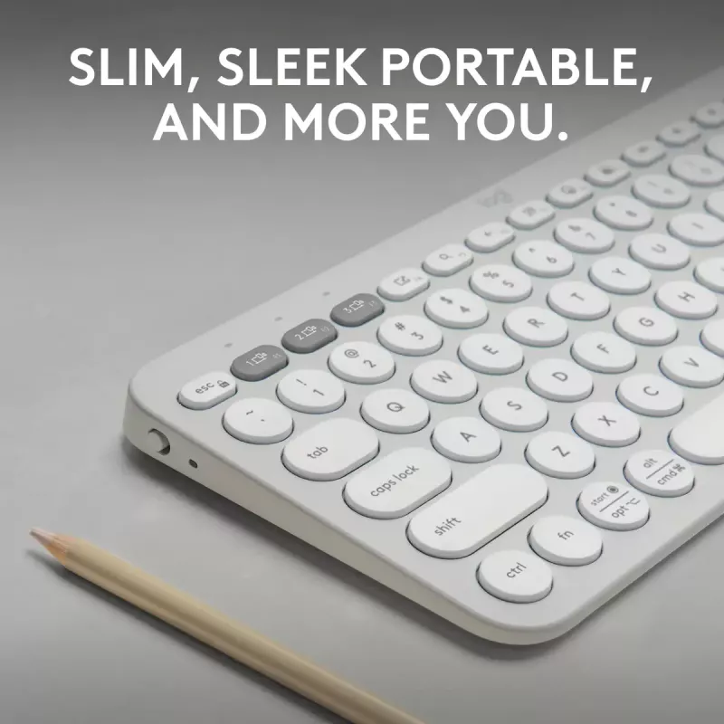 Kompakti mininäppäimistö Logitech Pebble Keys 2 K380s — RF langaton + Bluetooth, QWERTY US International, valkoinen