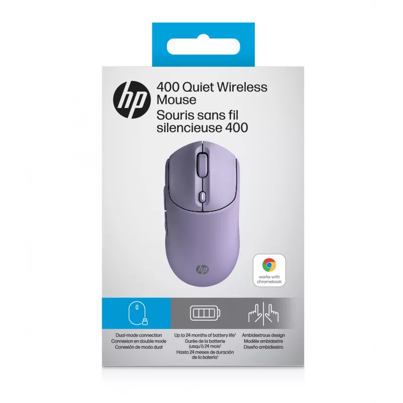 HP 400 hiljainen violetti langaton hiiri, molempikätinen, RF langaton + Bluetooth, 6000 DPI, violetti