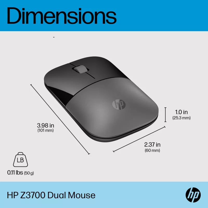 HP Z3700 Dual Silver hiiri, molempikätinen, RF langaton + Bluetooth, hopea