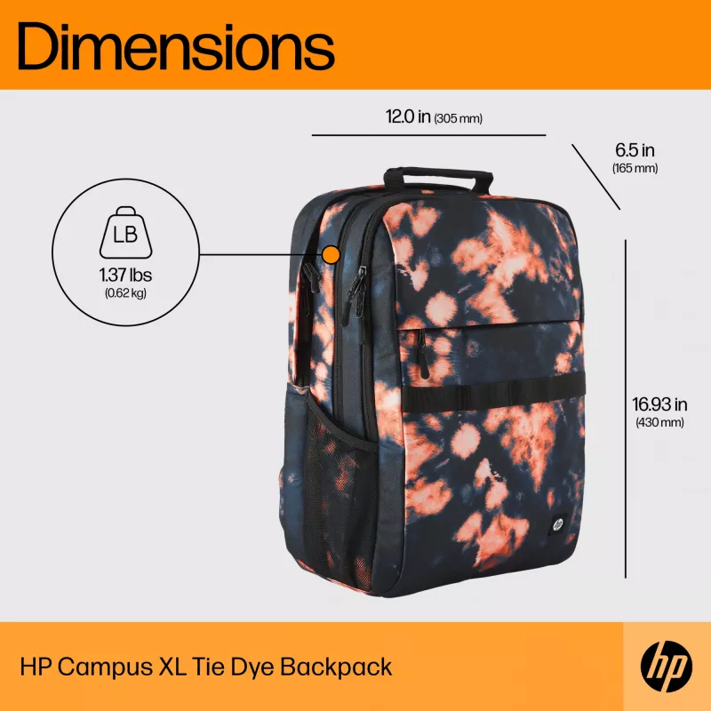 Vapaa-ajan reppu HP Campus XL Tie Dye reppu musta polyesteri