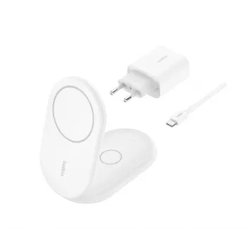 BELKIN Boostcharge Qi2 15w Magnetic 2in1 -teline – valkoinen