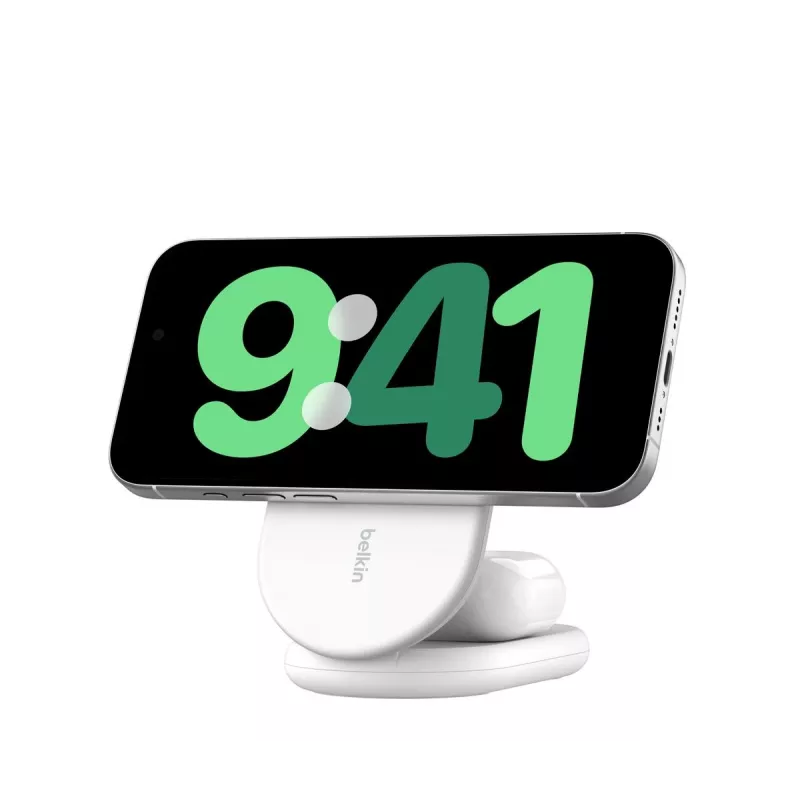 BELKIN Boostcharge Qi2 15w Magnetic 2in1 -teline – valkoinen