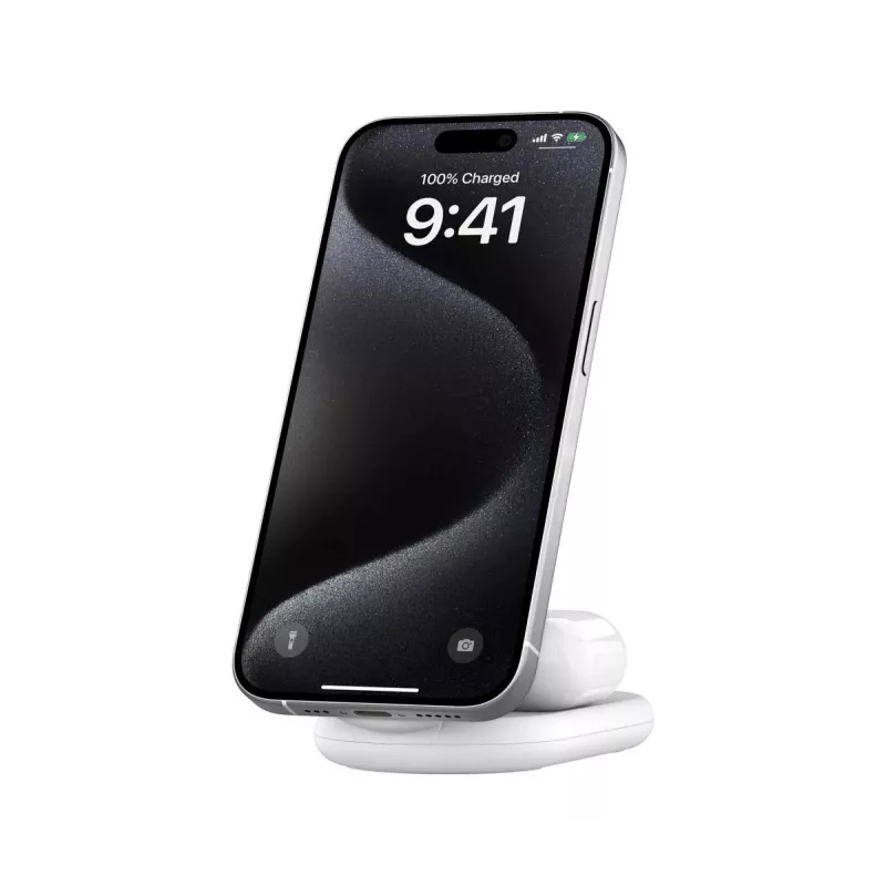 BELKIN Boostcharge Qi2 15w Magnetic 2in1 -teline – valkoinen