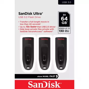 WESTERN DIGITAL Sandisk Cruzer Ultra - 64GB USB-muistitikku - USB 3.0 - musta - 3 kpl:n pakkaus