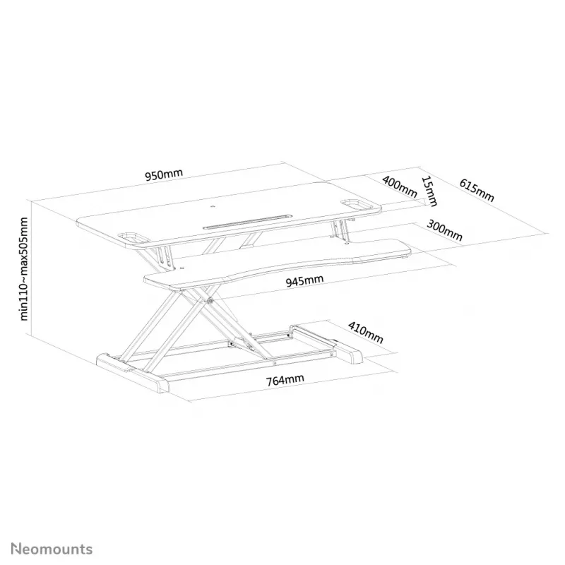 Neomounts NS-WS300 musta istuma-seisomatyöpiste – kaasujousi