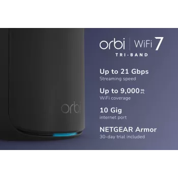 NETGEAR Orbi 870 kolmikaista (2,4 GHz / 5 GHz / 6 GHz) Wi-Fi 7 musta 4 sisäistä antennia