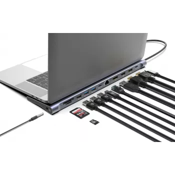 Telakka/keskitin Manhattan USB-C 10 porttia 4K 60Hz Power Delivery