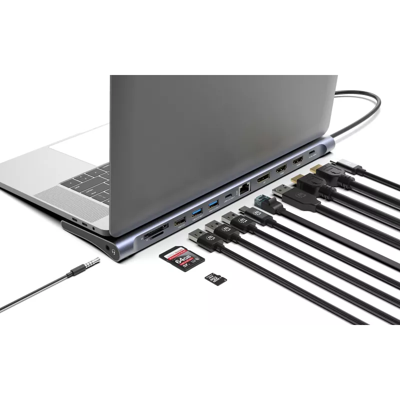 Telakka/keskitin Manhattan USB-C 10 porttia 4K 60Hz Power Delivery