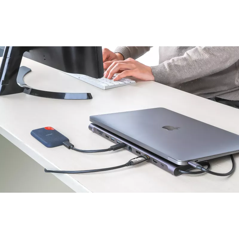 Telakka/keskitin Manhattan USB-C 10 porttia 4K 60Hz Power Delivery