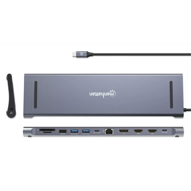 Telakka/keskitin Manhattan USB-C 10 porttia 4K 60Hz Power Delivery