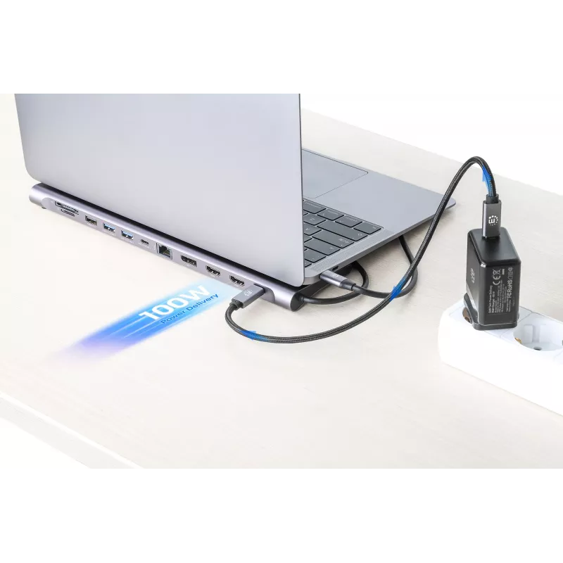 Telakka/keskitin Manhattan USB-C 10 porttia 4K 60Hz Power Delivery