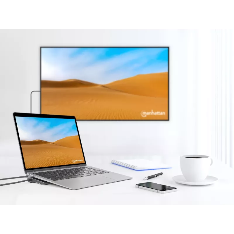 Telakka/keskitin Manhattan USB-C 10 porttia 4K 60Hz Power Delivery